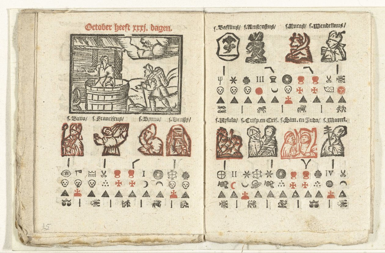 Páginas com a previsão para o mês de outubro de 1712 de Anonymous
