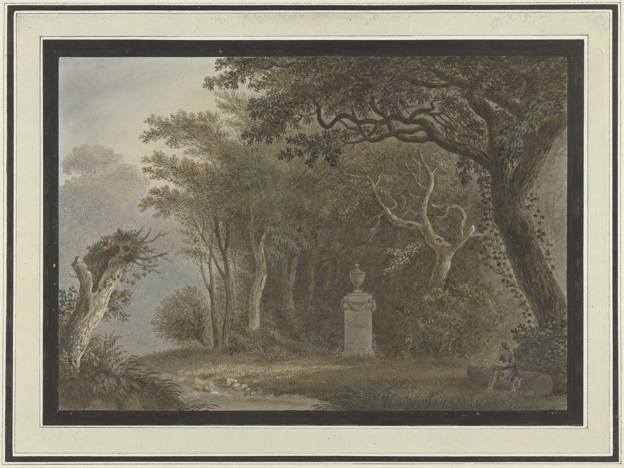 Paisagem da floresta com monumento a Salomon Gessner de Anonymous