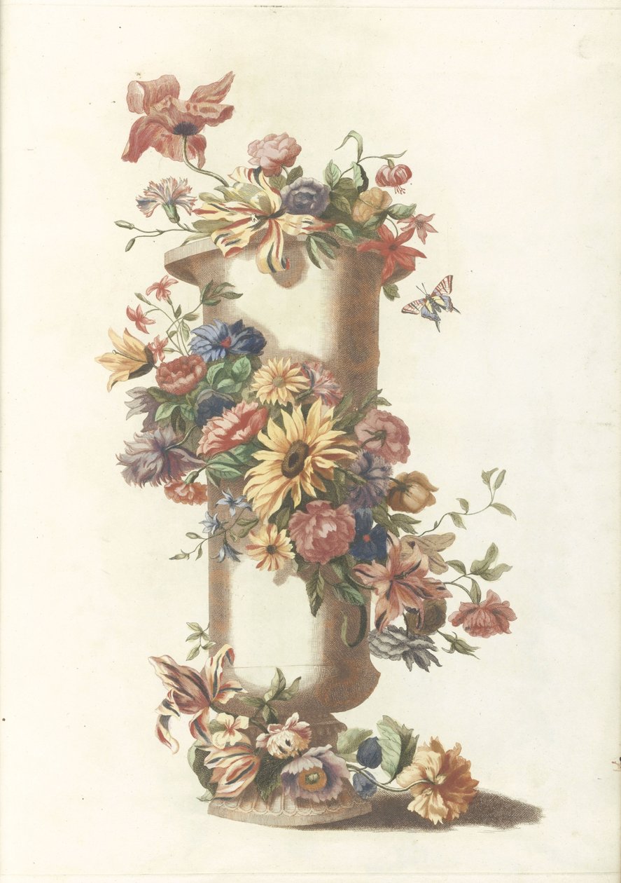 Vaso cilíndrico com grinalda de flores de Anonymous