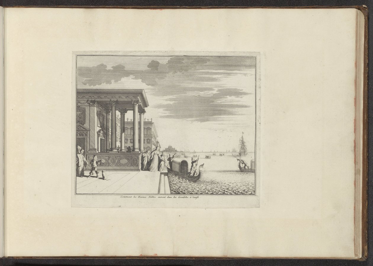 Senhoras da nobreza esperam por uma gôndola em Veneza
Comment les Femmes Nobles entrent dans les Gondoles à Venise (título sobre o objecto)
Palácios e monumentos em Veneza, Livorno, Nápoles e Roma (título da série) de Anonymous