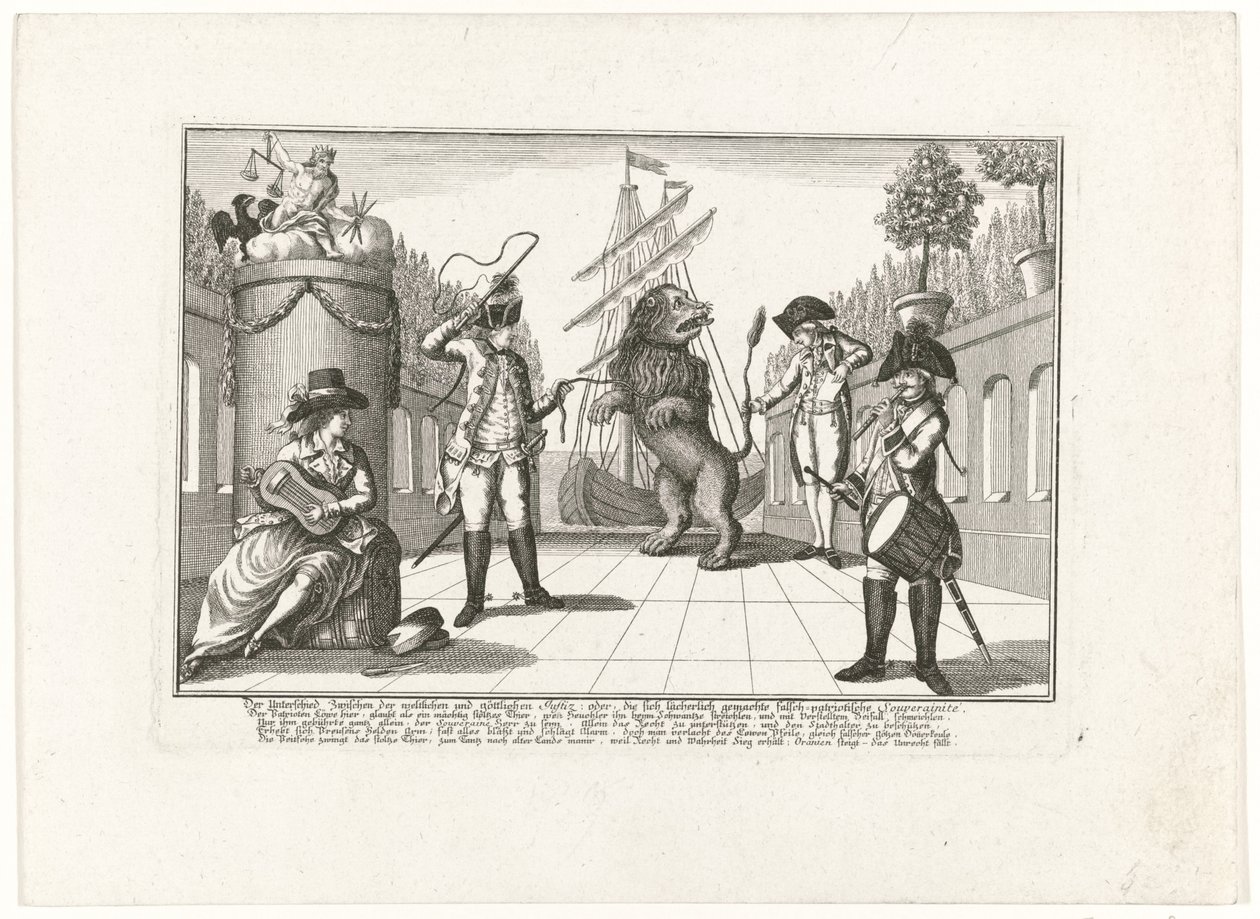 De Hollandse Leeuw por Pruisen, 1787 A diferença entre justiça secular e divina: ou, a ridicularizada soberania falsa-patriótica (...) (título no objeto) de Anonymous