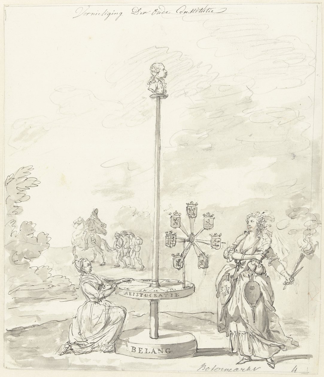 A Destruição da Antiga Constituição, decoração do Mercado da Manteiga, 1795 Destruição da Antiga Constituição/Mercado de Manteiga (título no objeto) de Anonymous