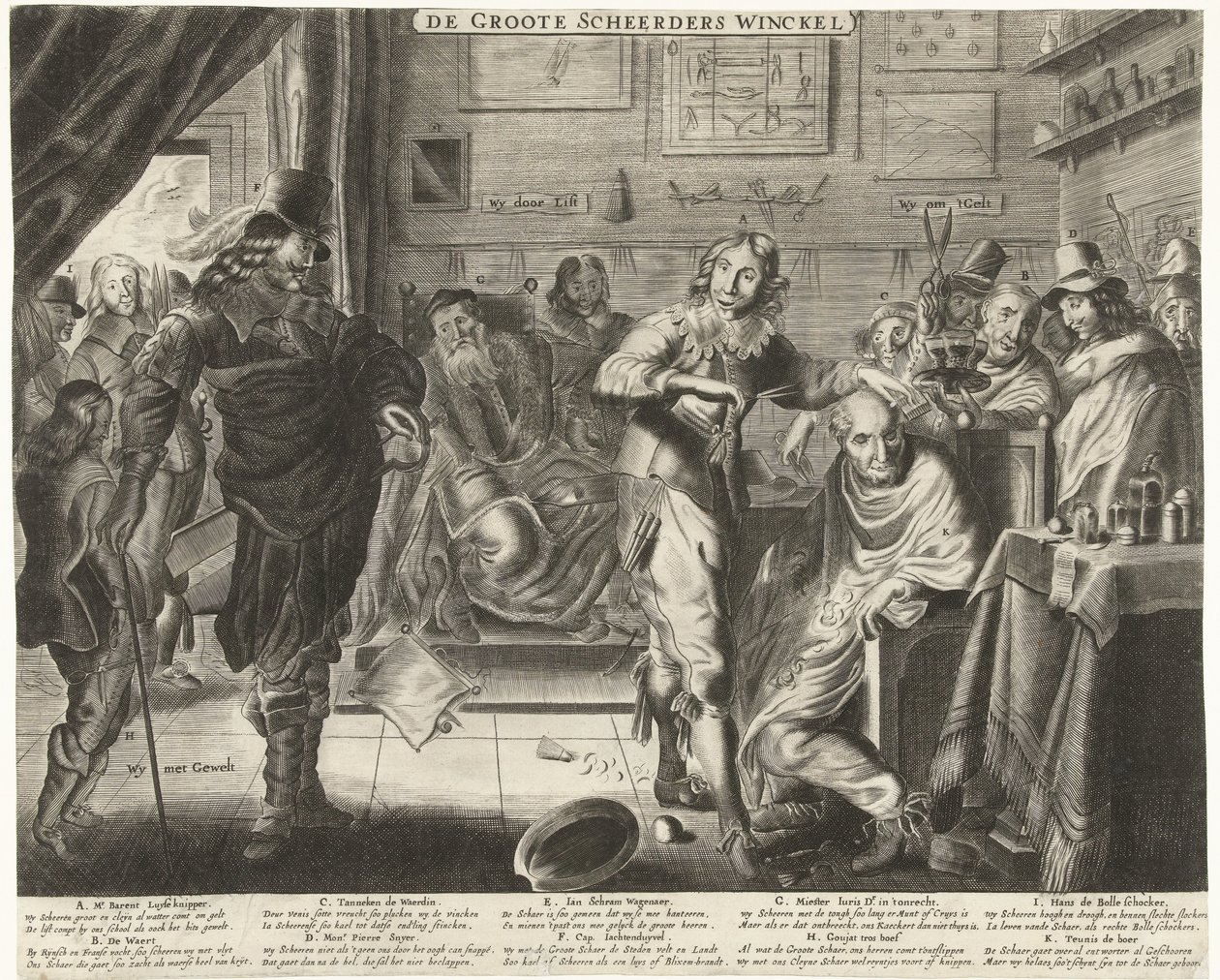 O agricultor na grande barbearia, c. 1650
De Groote Scheerders Winckel (título sobre o objecto) de Anonymous