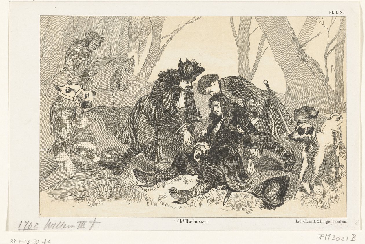 A morte de William III durante uma festa de caça, 1702 de Anonymous