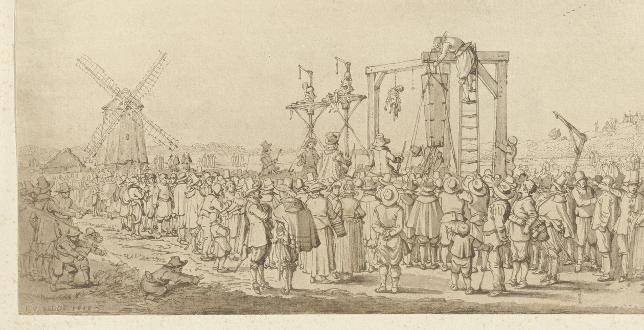 O caixão de Ledenberg pendurado na forca, 1619 de Anonymous