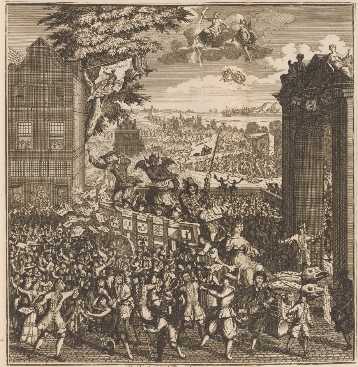 A barraca da feira dos mercadores de ação, 1720 A barraca de Kermis, dos garotos da ação, Schaft alegria e tristeza, onder 