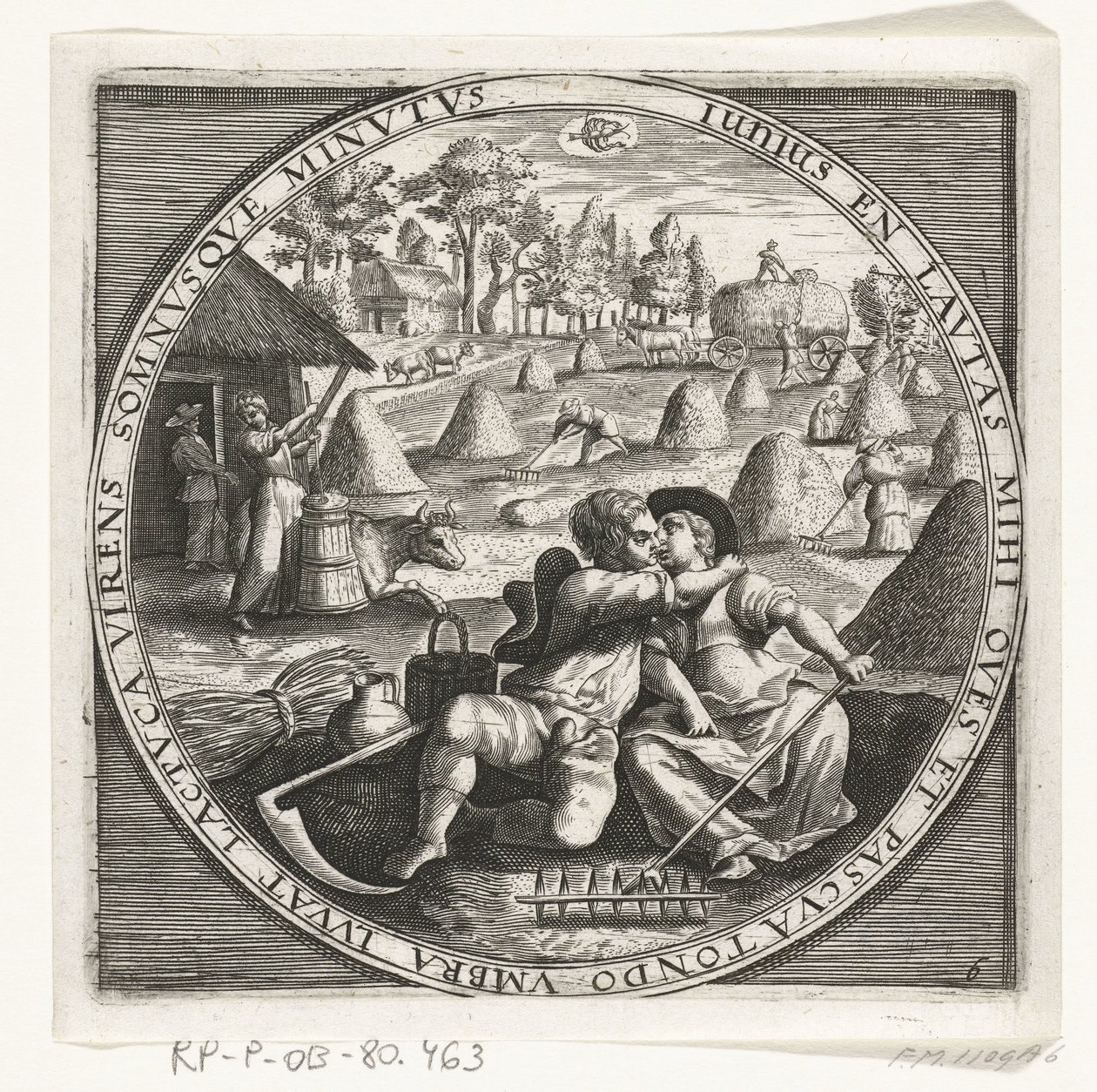 O mês de Junho, fazendo feno, c. 1600
Os doze meses do ano retratados em cenas da vida popular (título da série)
Schemata XII Mensium sius operationibus, & ad signa zodiaci applicatione, in quatuor anni partes divisa (título da série sobre o objecto) de Anonymous