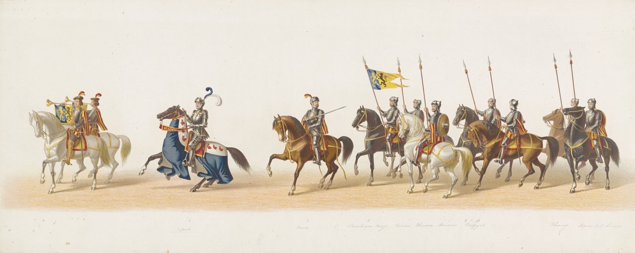 Delft procissão de 1873 (primeira placa) Procissão fantasiada realizada pelos membros do Delft Student Corps em 8 de julho de 1873, representando a entrada de Karel van Egmond, Duque de Gelre, Conde de Zutphen, em Arnhem em 1492 (série t de Anonymous