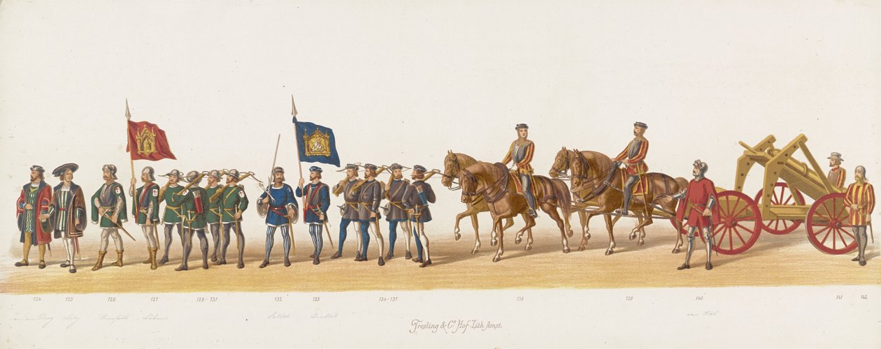 Procissão delft de 1873 (nono prato)
Desfile de trajes realizado pelos membros do Corpo de Estudantes Delft em 8 de Julho de 1873, representando: a entrada de Carlos de Egmond, duque de Gelre, conde de Zutphen, dentro de Arnhem em 1492 (série de Anonymous