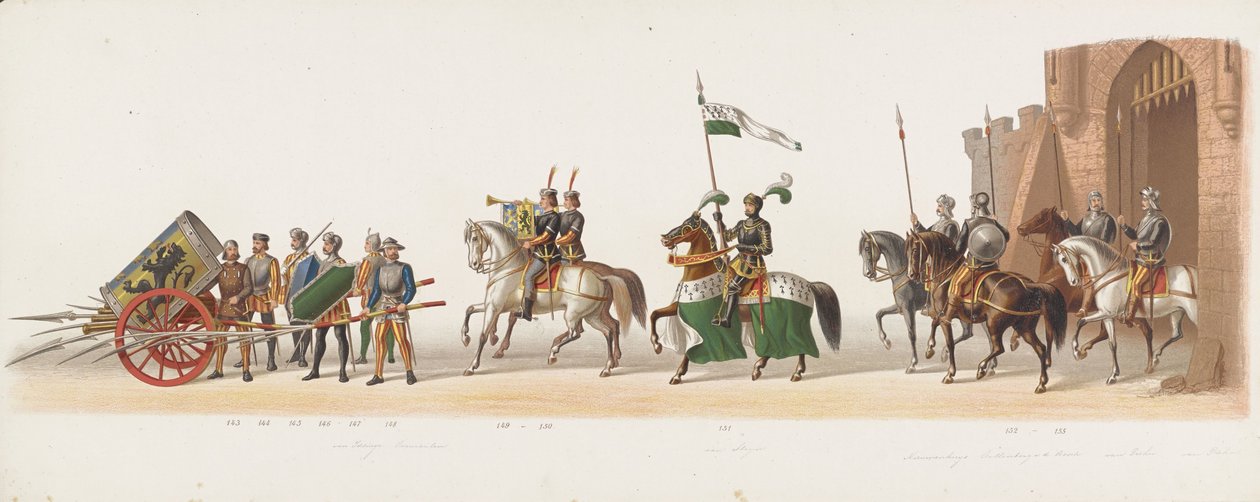Procissão delft de 1873 (décima placa)
Desfile de trajes realizado pelos membros do Corpo de Estudantes Delft em 8 de Julho de 1873, representando: a entrada de Carlos de Egmond, duque de Gelre, conde de Zutphen, dentro de Arnhem em 1492 (série t de Anonymous