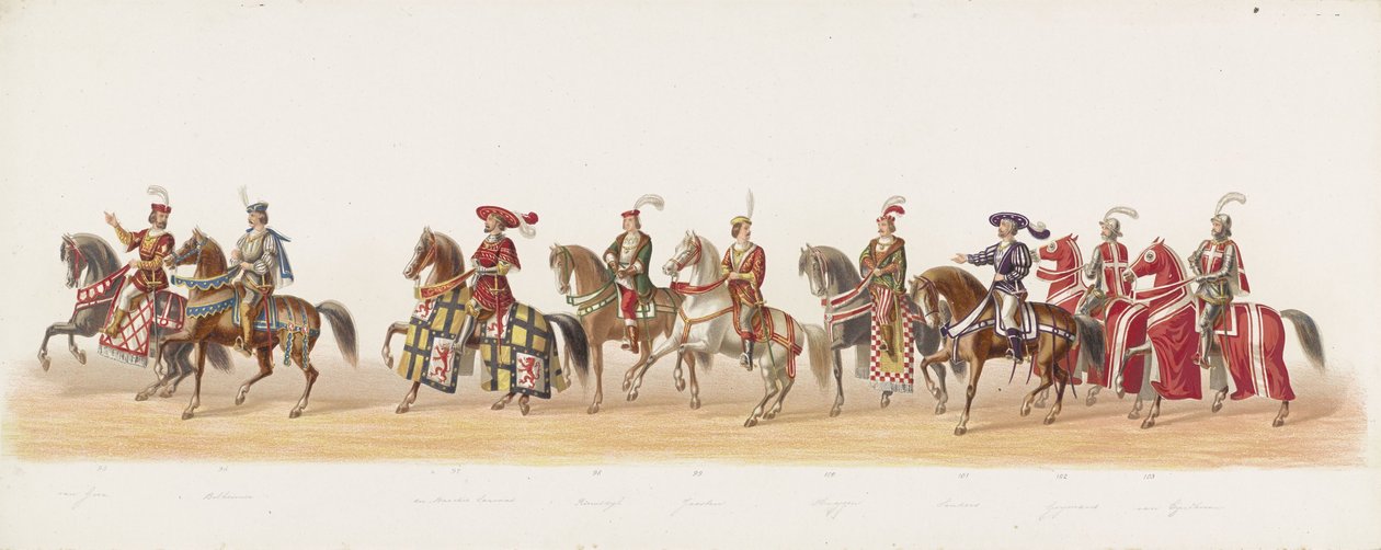 Procissão delft de 1873 (sétima placa)
Desfile de trajes realizado pelos membros do Corpo de Estudantes Delft em 8 de Julho de 1873, representando: a entrada de Carlos de Egmond, duque de Gelre, conde de Zutphen, dentro de Arnhem em 1492 (série de Anonymous