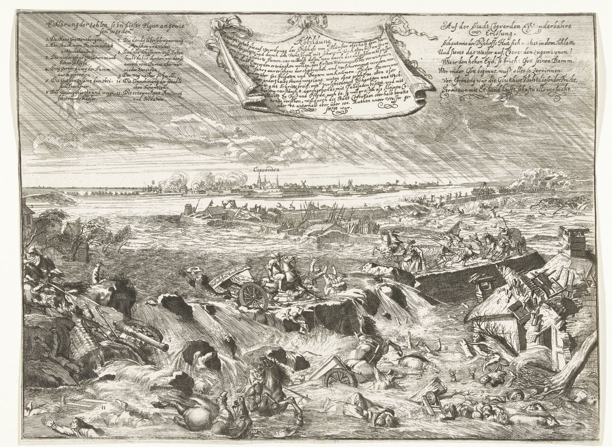 Dijkdoorbraak bij Coevorden, 1673
Ilustração de como e de que forma o, por ordem do Bispo de Münster (...) (título sobre o objecto) de Anonymous
