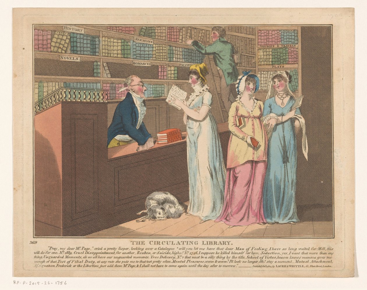 Três mulheres numa biblioteca de empréstimo
A biblioteca em circulação (título sobre o objecto) de Anonymous