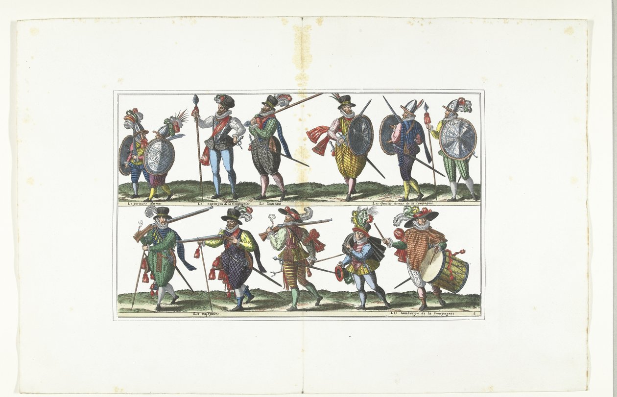 Placa dupla com doze civis armados em uniforme de acordo com a moda em Antuérpia, cerca de 1580 Bourgeois d