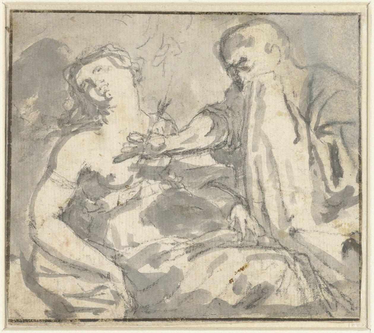 Um homem remove uma flecha do peito de uma mulher (Cephalus e Procris?) de Anonymous