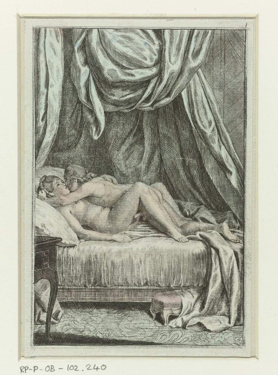 Série Erótica com Casais na Cama
Casal copulador em cama de quatro colunas
Cenas eróticas (título da série) de Anonymous