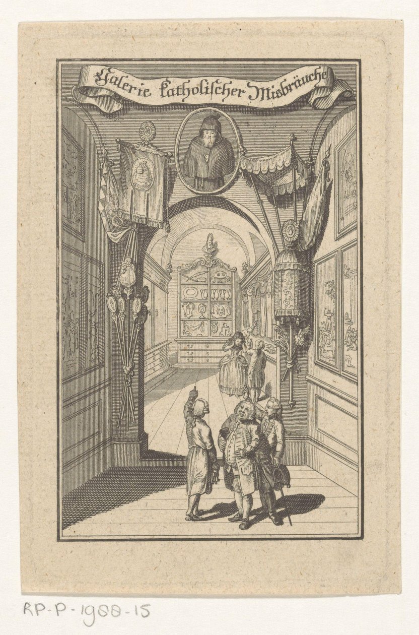 Figuras na galeria encontraram retrato em objetos litúrgicos Galeria de Abusos Católicos (título no objeto) Capa para: Joseph Richter, Galeria de imagens de abusos católicos, 1784 de Anonymous
