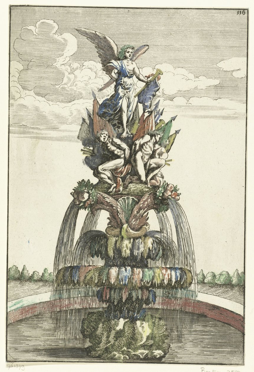 Fonte com estátua de Vitória
Architectura Curiosa Nova (título da série) de Anonymous