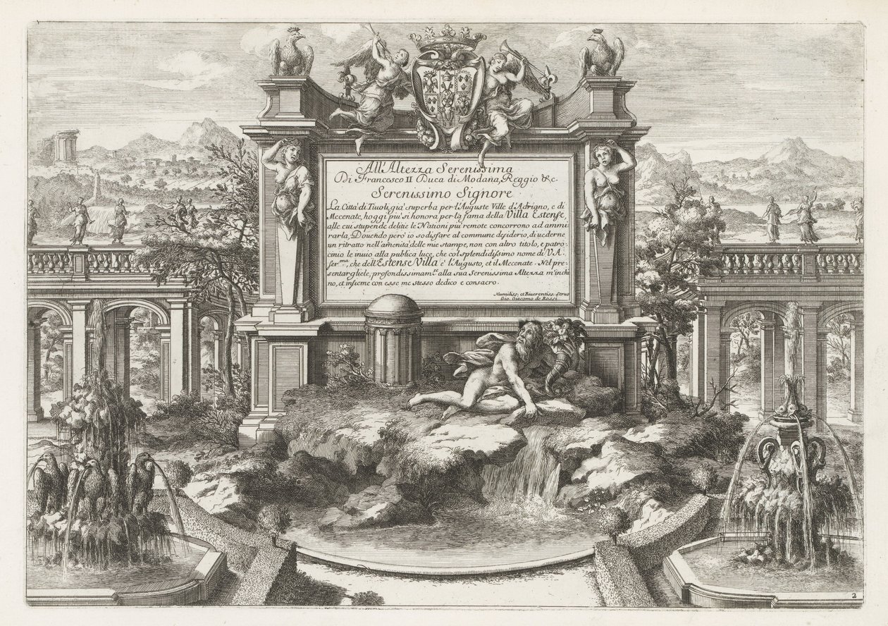 Fonte com dedicatória e brasão de Ercole II d