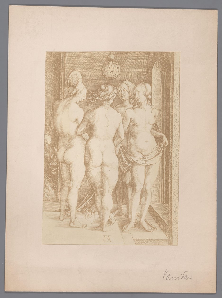 Reprodução fotográfica de uma gravura de quatro mulheres nuas por Albrecht Dürer de Anonymous