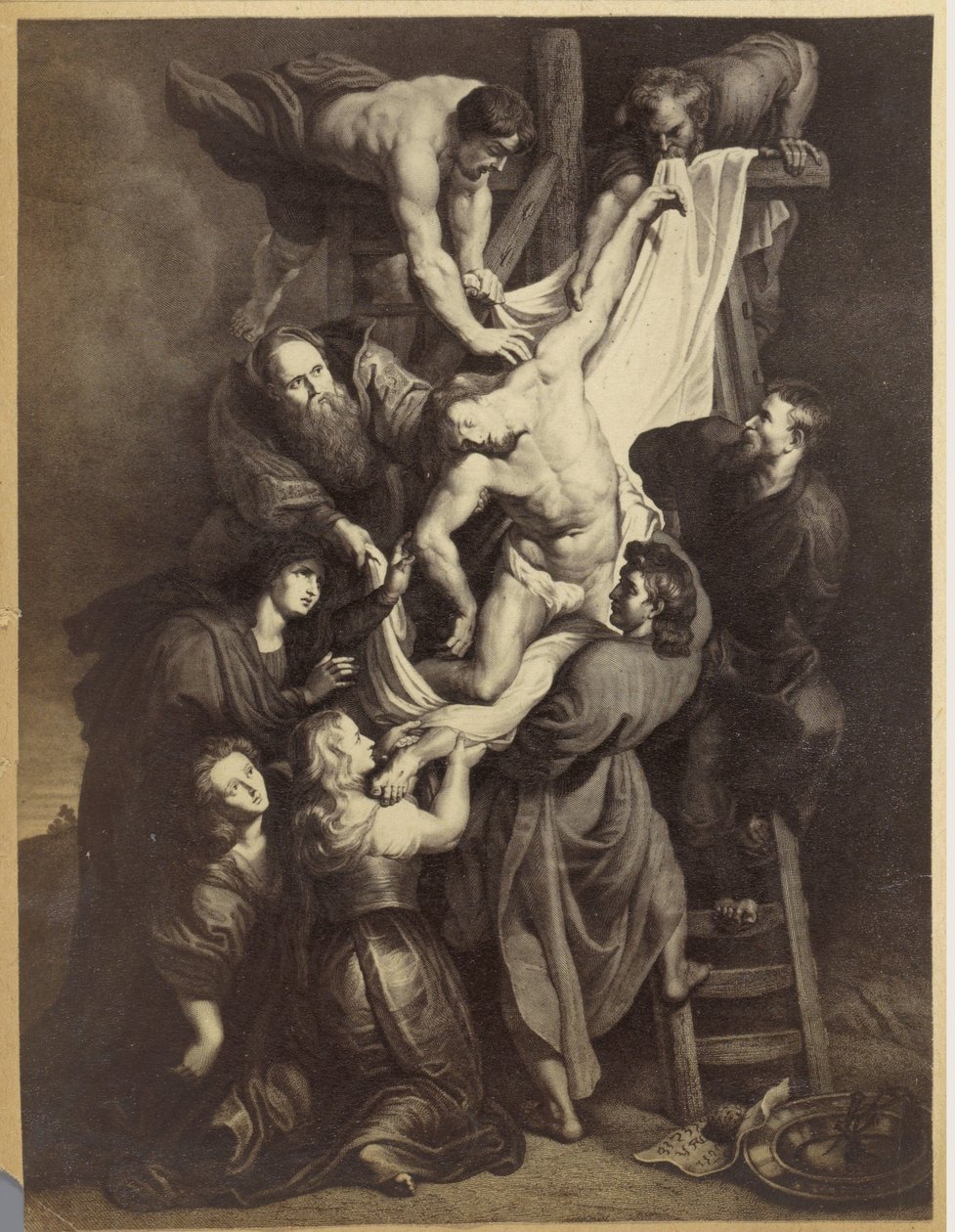 Fotoreprodução de uma estampa após a pintura Descida da Cruz por Peter Paul Rubens de Anonymous