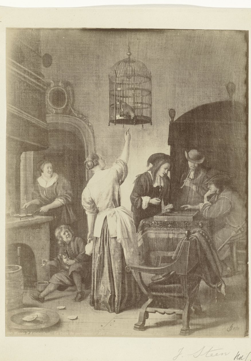 Reprodução fotográfica da pintura A gaiola do papagaio de Jan Steen Museu d