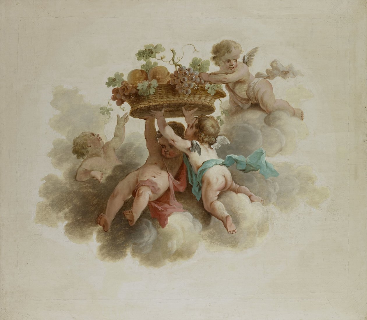 Quatro Putti Carregando um Cesto de Frutas de Anonymous