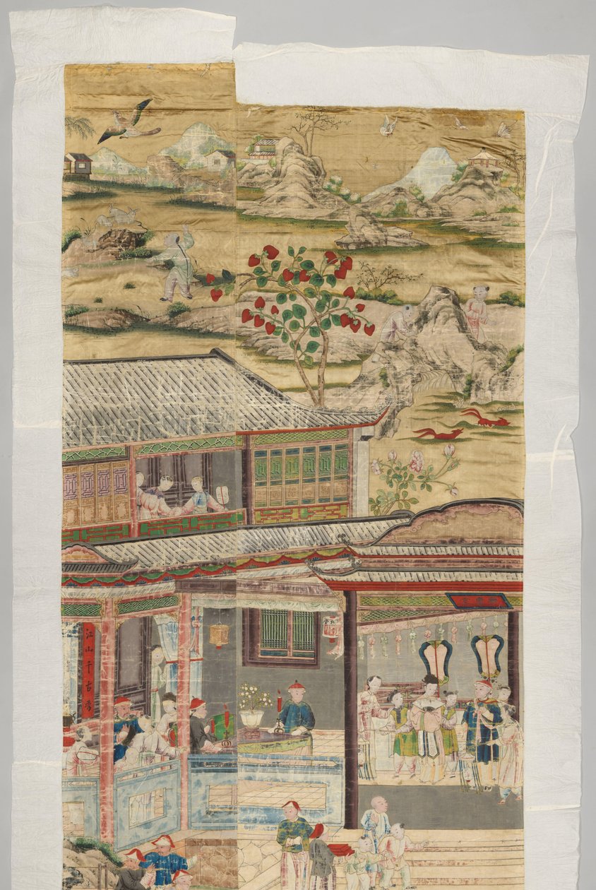Fragmento de um revestimento de parede com cenas de gênero chinesas pintadas de Anonymous