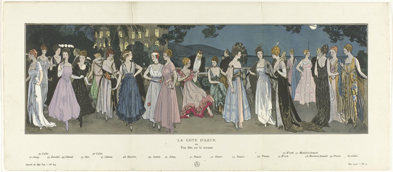 Gazette du Bon Ton, 1915 - No. 8-9: A Riviera Francesa ou Uma Festa no Terraço de Anonymous
