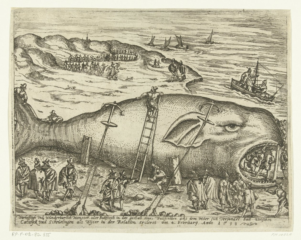 Encalhado Walvis perto de Berckhey, 1598 Warhafttigh And Wonderful Monster ou Pottfisch na forma de uma baleia, da qual Möer se assoreou entre Catwyck e Schevelingen como Wyter na relação ercleret em 4 de fevereiro de 1598 (tit de Anonymous