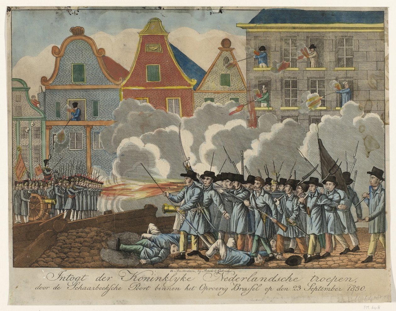 Luta na Porta de Schaerbeek em Bruxelas, 1830
Intogt das tropas reais holandesas, através da Porta de Schaerbeek, no interior de Bruxelas, em 23 de Setembro de 1830 (título sobre o objecto) de Anonymous