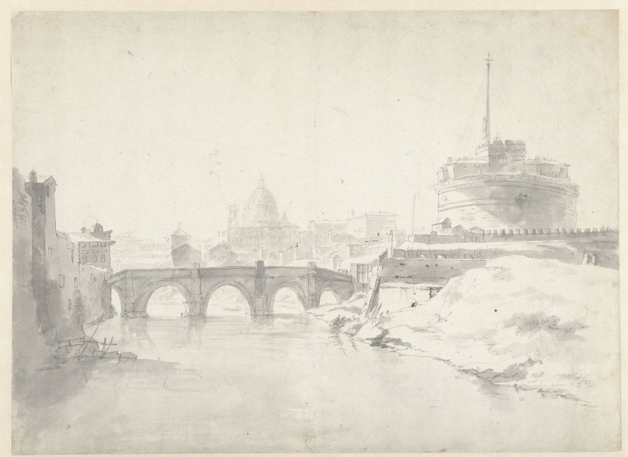 Vista do Castelo dos Anjos em Roma de Anonymous