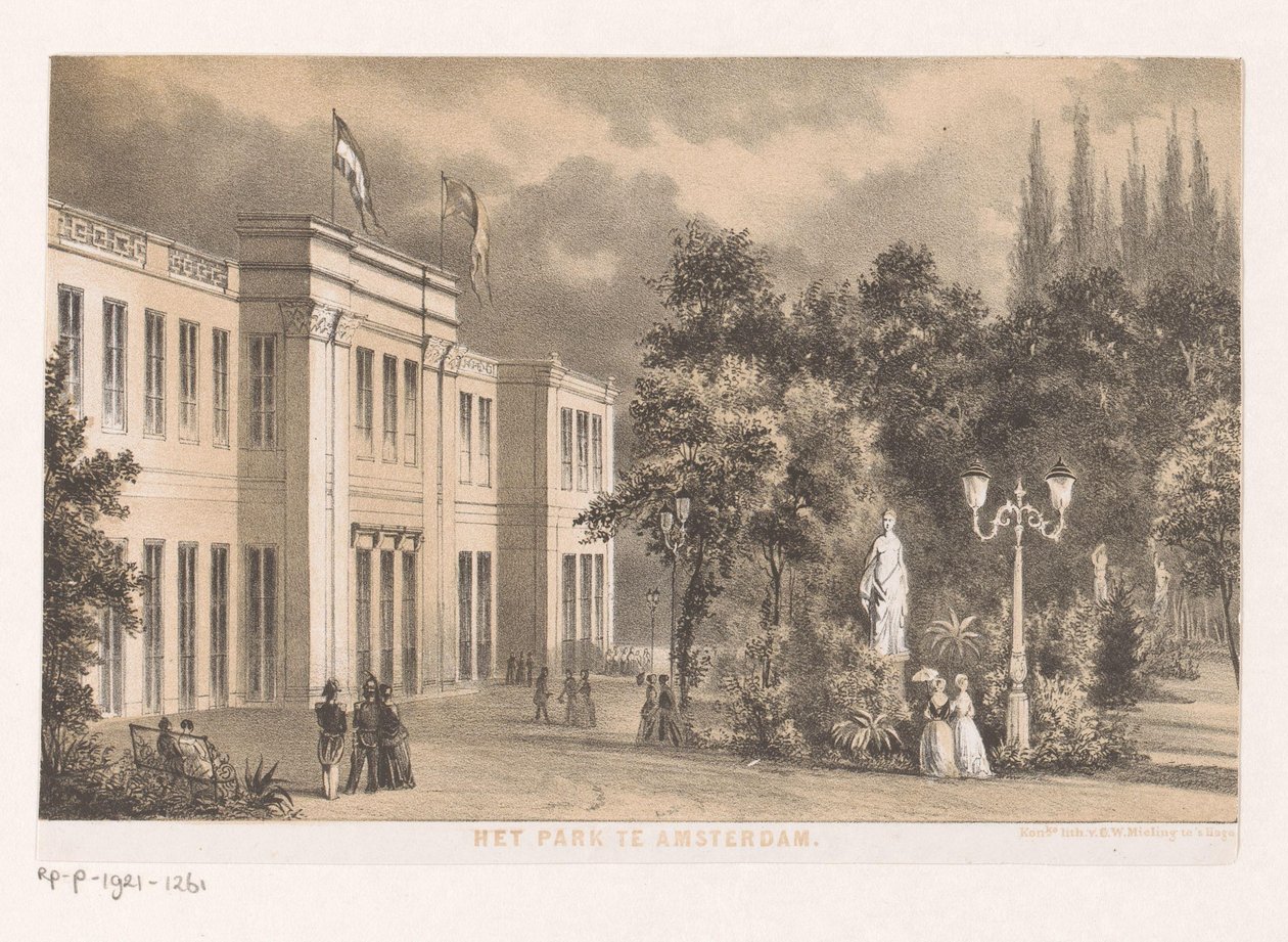 Vista do Parkzaal no Parque Wertheimer O Parque em Amsterdã 1852 (título no objeto) de Anonymous