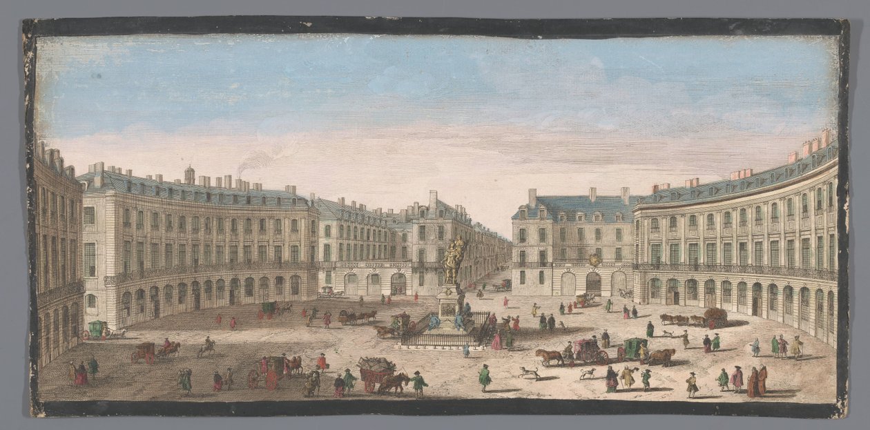 Gezicht op de Place des Victoires te Parijs
Vûë de la Place des Victoires (título sobre o objecto) de Anonymous