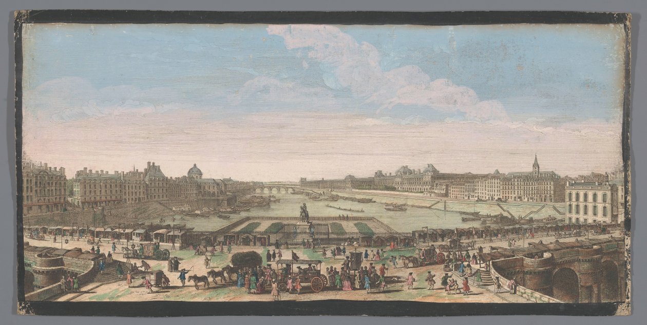 Vista do Pont Neuf sobre o rio Sena em Paris, visto em direcção ao Pont Royal
Autre vuë particuliere de Paris prise du milieu du Pont Neuf regardant vers le Pont Royal (título sobre o objecto) de Anonymous