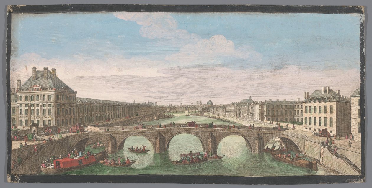 Vista do Pont Royal sobre o rio Sena em Paris, visto em direcção ao Pont Neuf
Vuë particuliere de Paris, prise du Pont Royal regardant vers le Pont Neuf (título sobre o objecto) de Anonymous