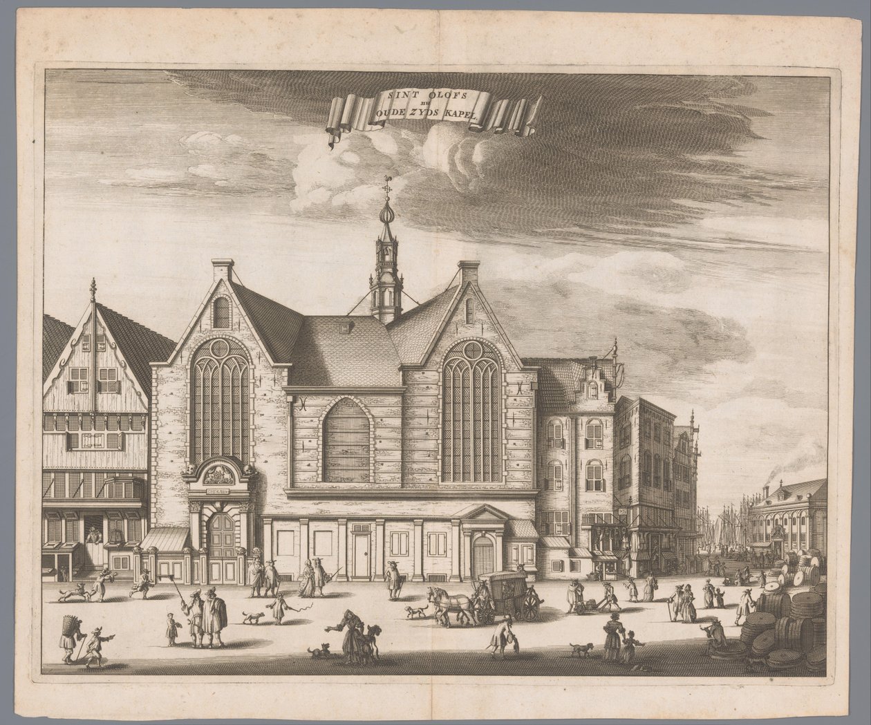 Vista da Capela de St. Olof (Capela Oudezijds) em Amsterdã Sint Olofs agora Capela Oude Zyds (título no objeto) de Anonymous