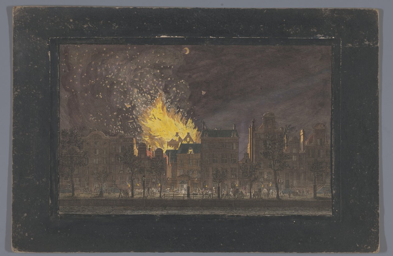 Vista do incêndio no Schouwburg em Amsterdã em 11 de maio de 1772 de Anonymous