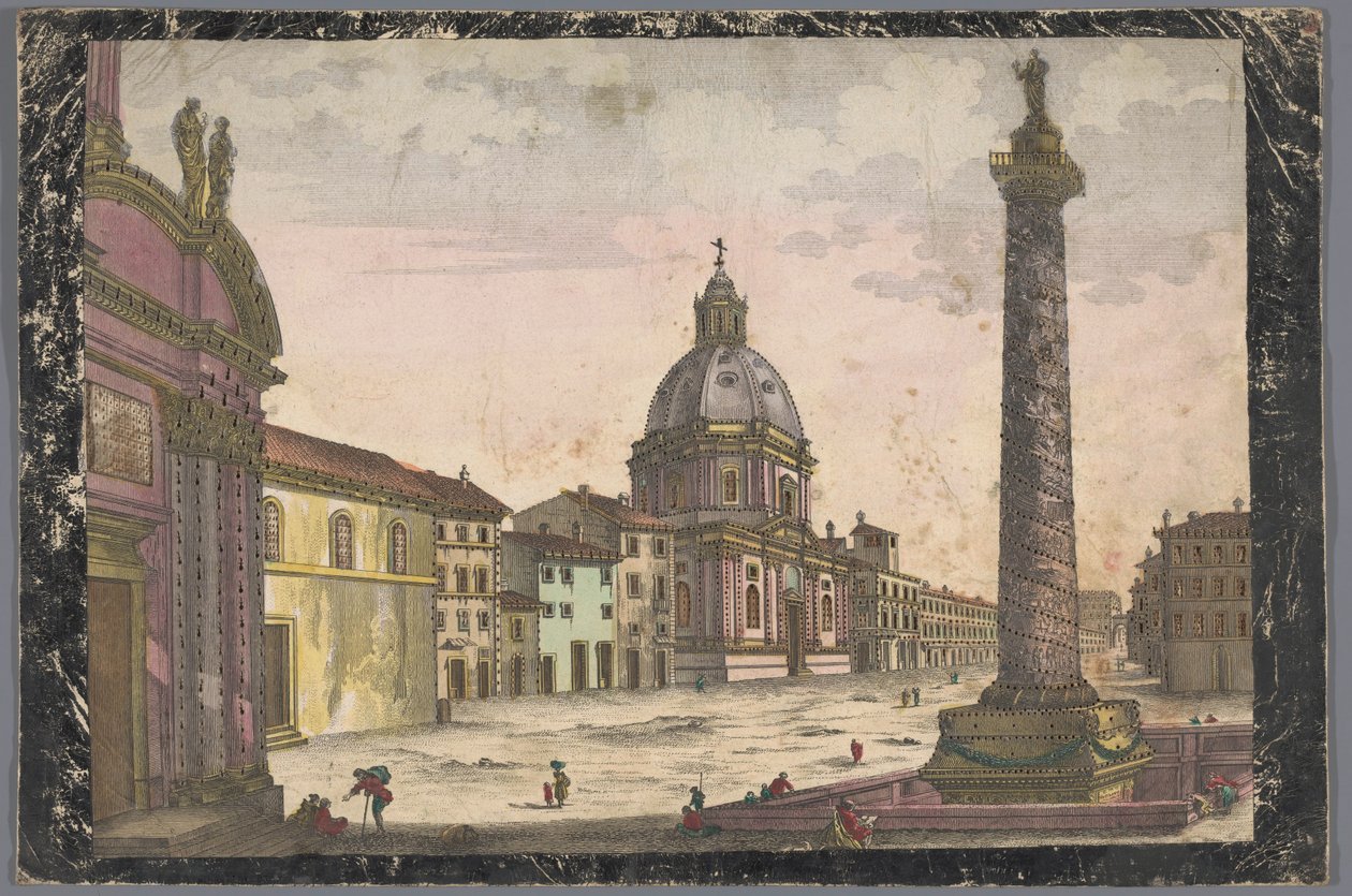 Vista da igreja de Santa Maria di Loreto e da Coluna de Trajano em Roma de Anonymous