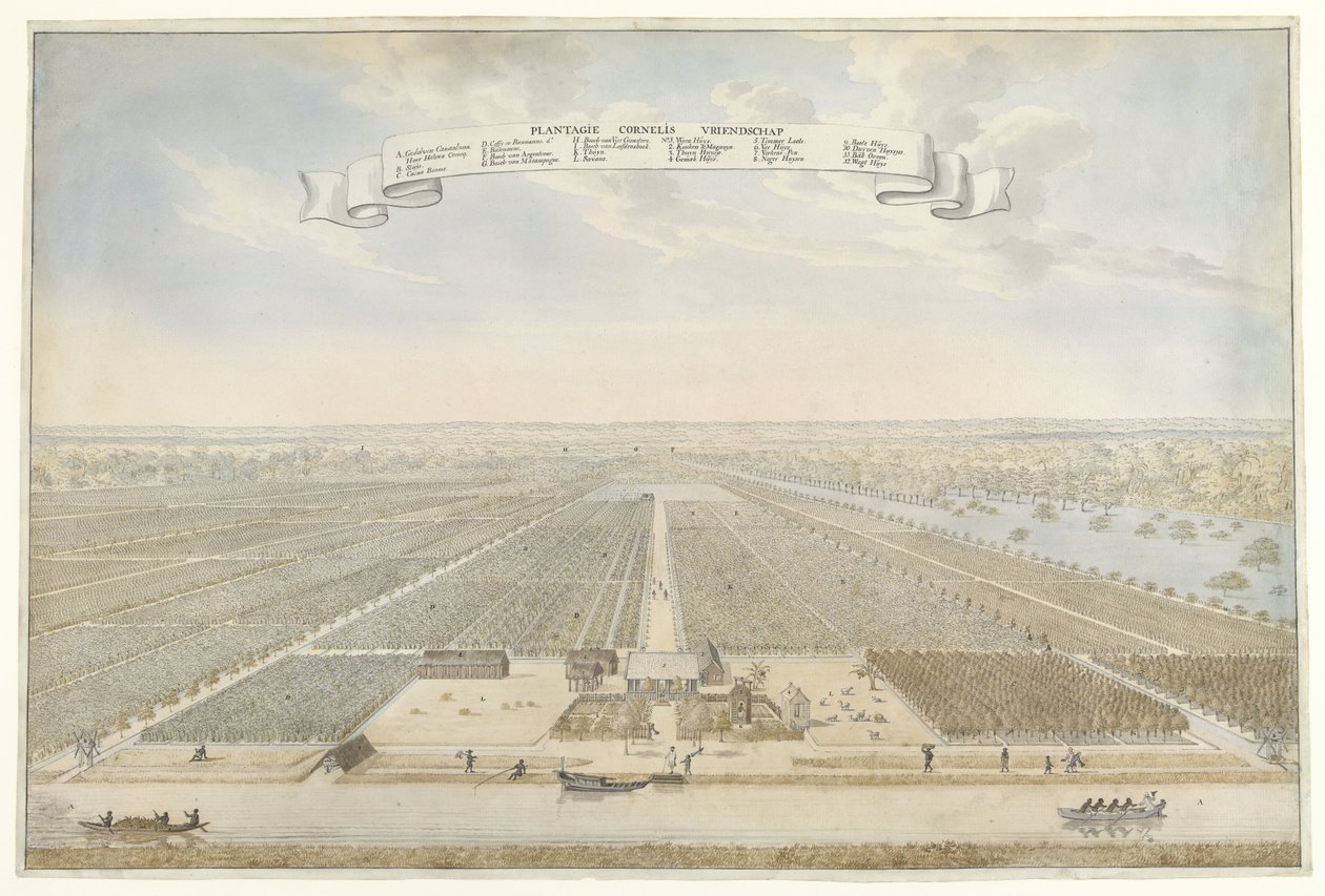 Vista da plantação Cornelis Vriendschap no Suriname Plantation Cornelis Friendship (título no objeto) de Anonymous