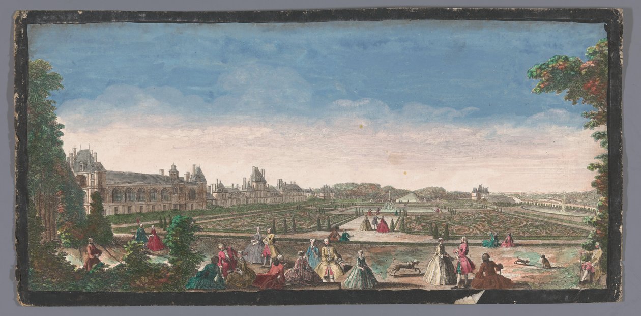 Gezicht op de tuin en het Palais de Fontainebleau
Vista de uma parte do Château de Fontainebleau, e do parterre (título sobre o objecto) de Anonymous