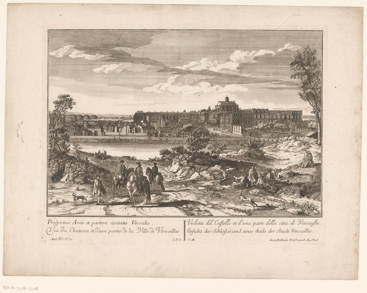 Vista do Palácio de Versalhes e uma parte da cidade Prospecto Arcis et partem civitatis Versailles / Vista do castelo e parte da cidade de Versalhes / Vista do castelo e parte da cidade de Versalhes / Vista do castelo e de Anonymous