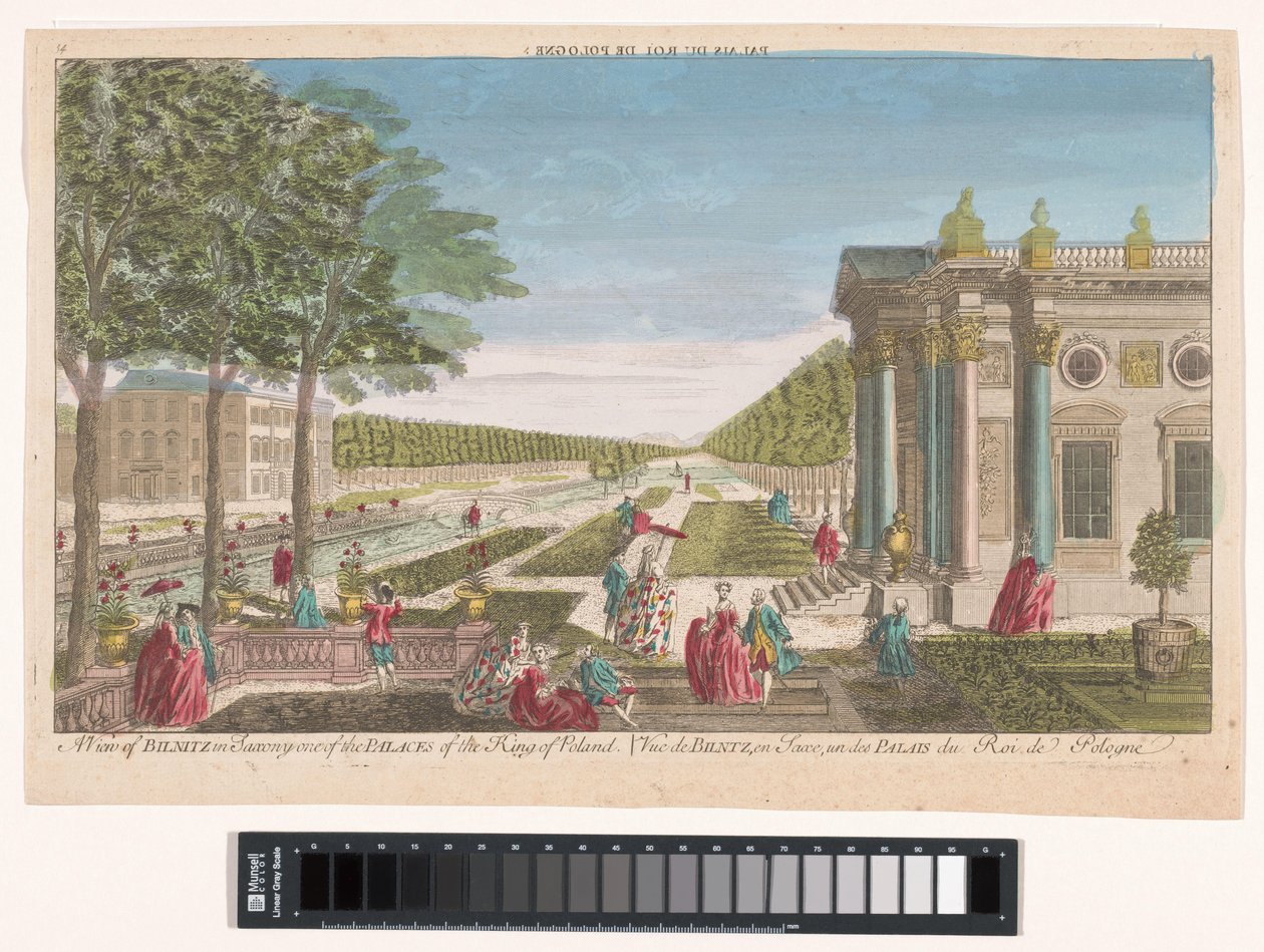 Gezicht op het Schloss Pillnitz
Uma vista de Bilnitz na Saxónia um dos palácios do rei da Polónia (título sobre o objecto) de Anonymous