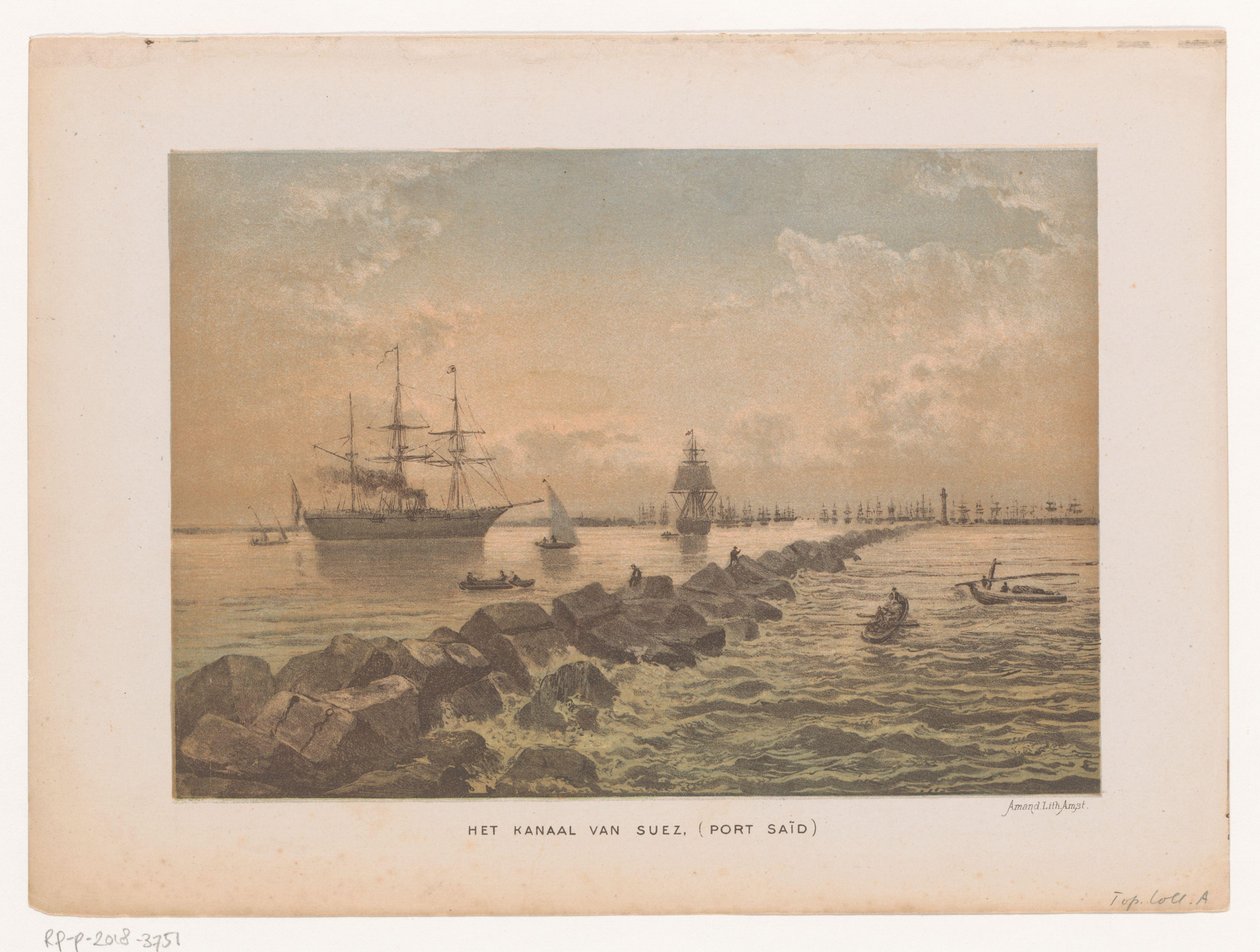 Vista do Canal de Suez em Port Said O Canal de Suez (Port Said) (título no objeto) de Anonymous