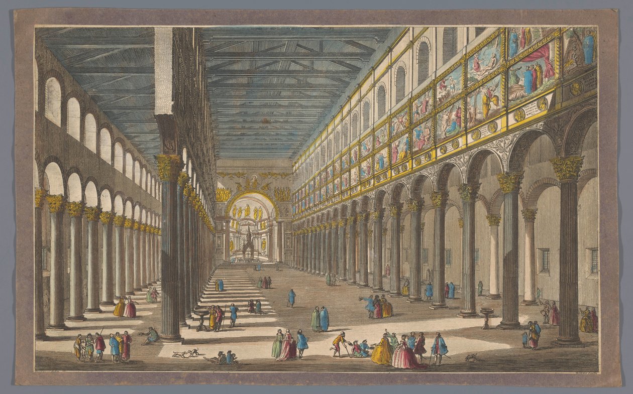 Vista do interior da Igreja de São Paulo Fora dos Muros em Roma O interior da Igreja de São Paulo em Roma construída por Constantino, o Grande (título no objeto) de Anonymous