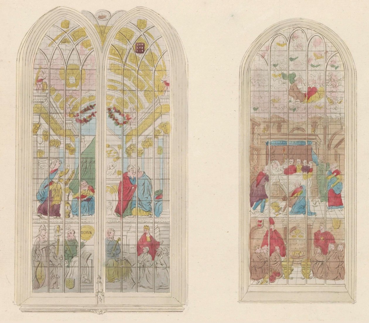 Glasramen in de Oude Kerk te Amsterdam, 1810-1825
Representação das famosas janelas pintadas da Igreja Antiga (título sobre o objecto) de Anonymous