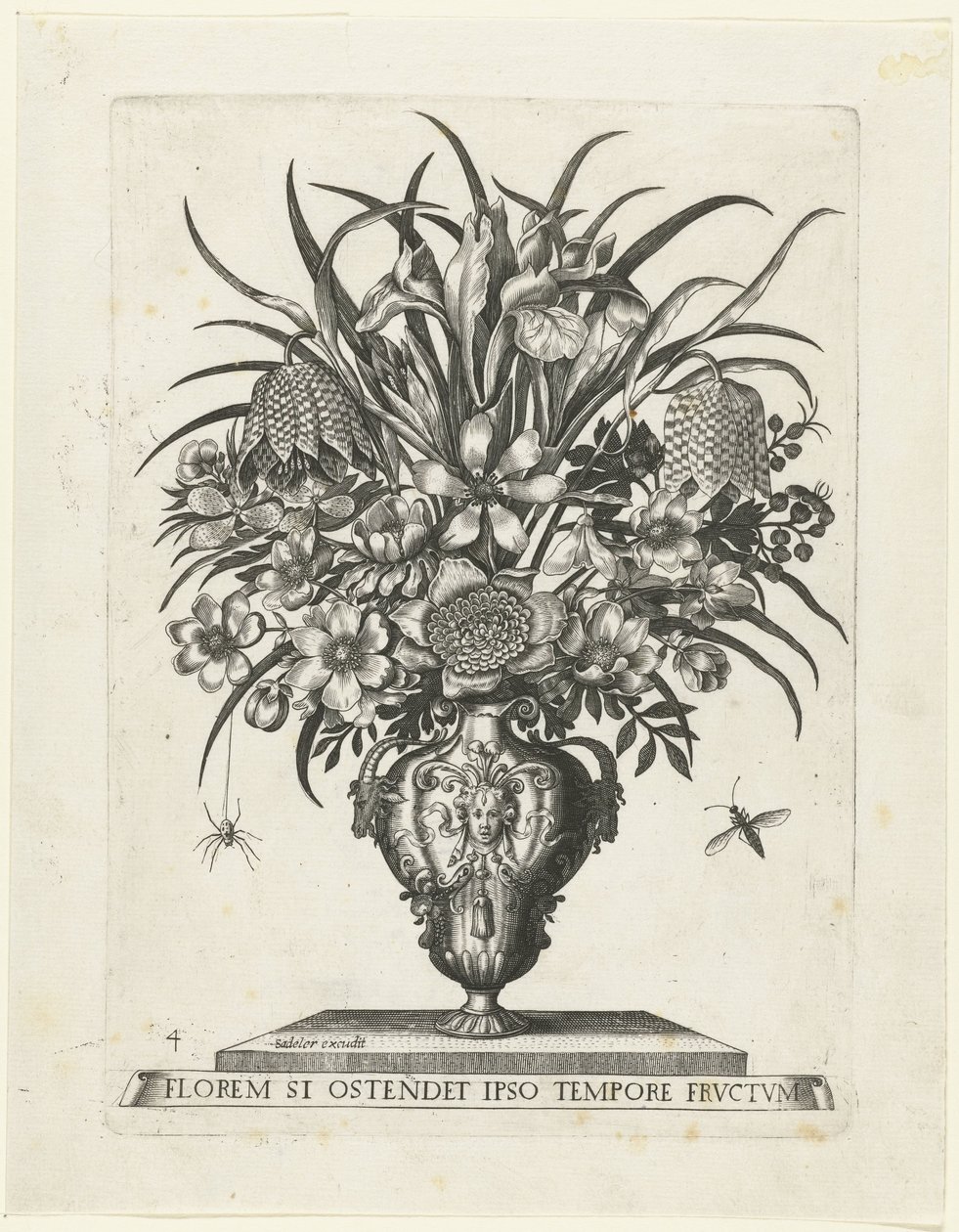 Vaso grotesco com duas orelhas em forma de cabeças de cabras Vasos com flores (título da série) de Anonymous