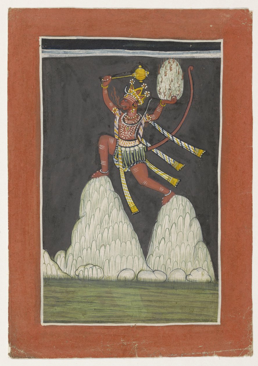 Hanuman salta no topo das montanhas de Anonymous