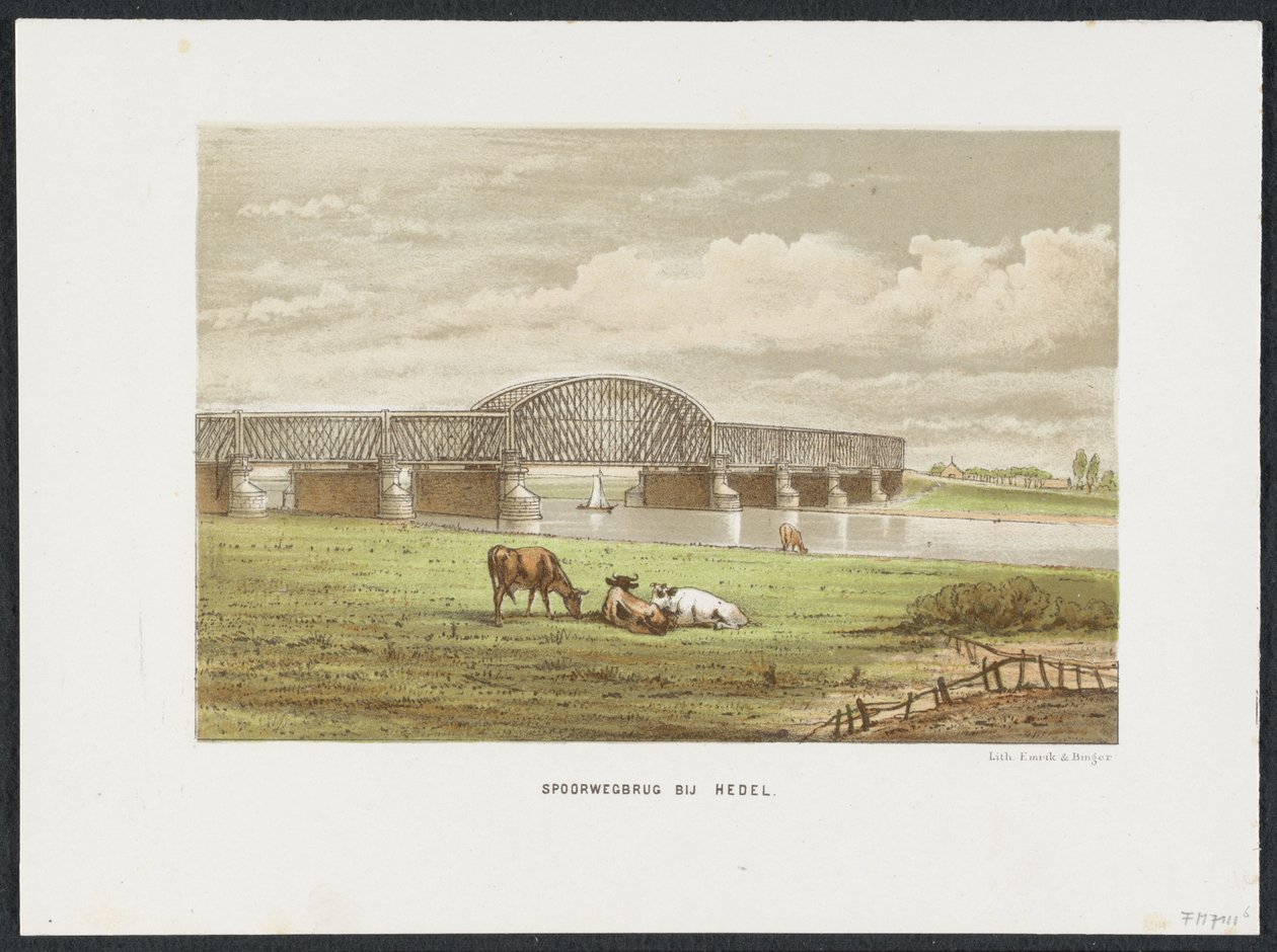 Ponte ferroviária de Hedel sobre o rio Maas, 1870
Ponte ferroviária perto de Hedel (título sobre o objecto)
As principais pontes ferroviárias nos Países Baixos (título da série) de Anonymous