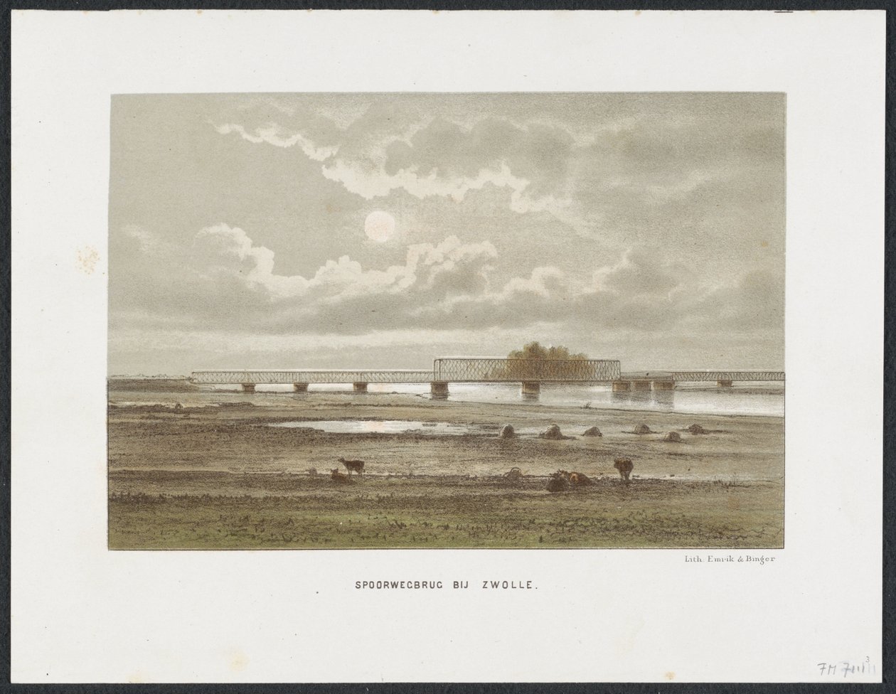 Ponte ferroviária IJssel Zwolle, 1864 Ponte ferroviária perto de Zwolle (título no objeto) As principais pontes ferroviárias na Holanda (título da série) de Anonymous